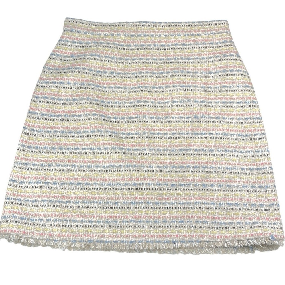 Ann Taylor 6 Multi-Color Tweed Mini Skirt Striped Fringed Pastel Preppy Office